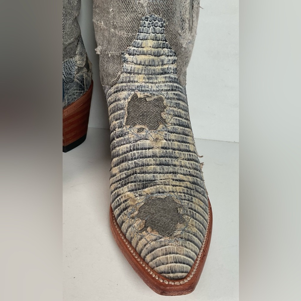 Dan Post Buckshot Lizard Cowgirl Boots 7.5 M Halloween Denim - Picture 10 of 16